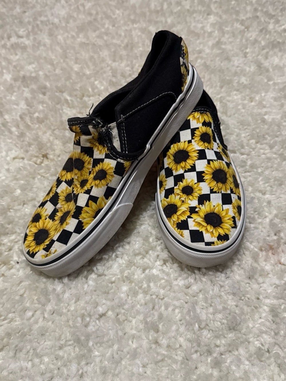 Vans Kids Black and Yellow Sunflower Checker Slip-On Sneakers